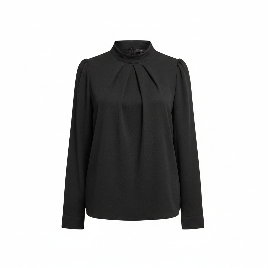 SHEIN Women's Black Mock Neck Long Sleeve Blouse