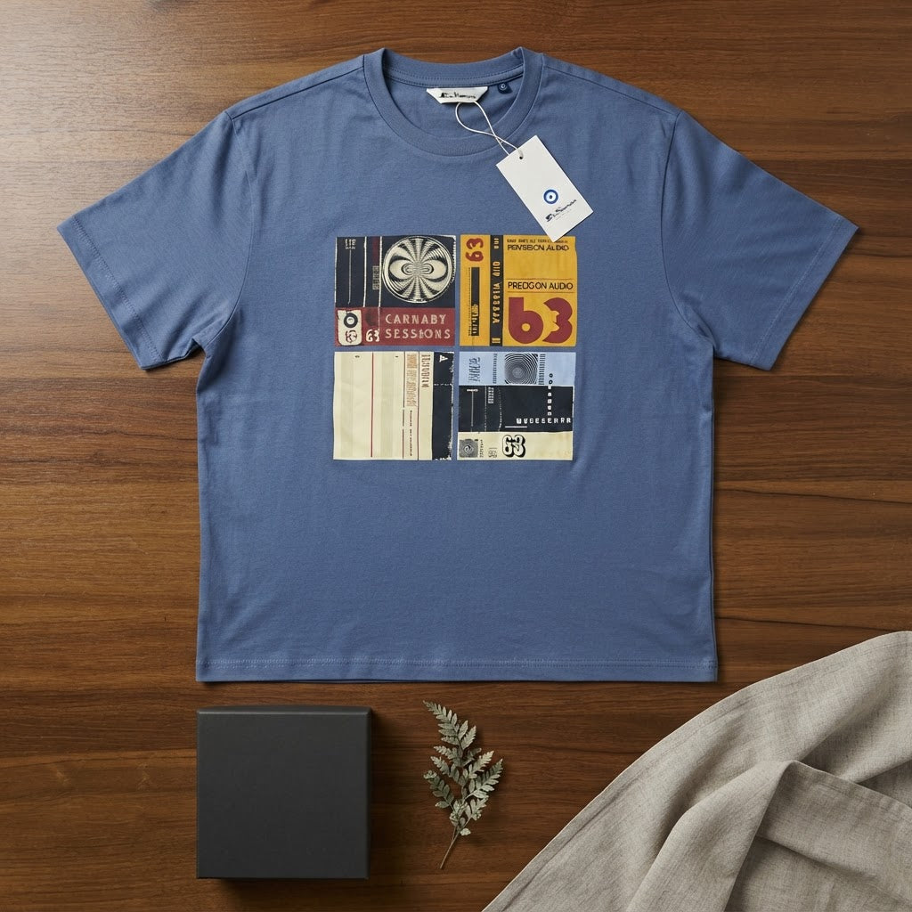 Ben Sherman Ben Sherman Slate Blue T-Shirt with Vintage Audi