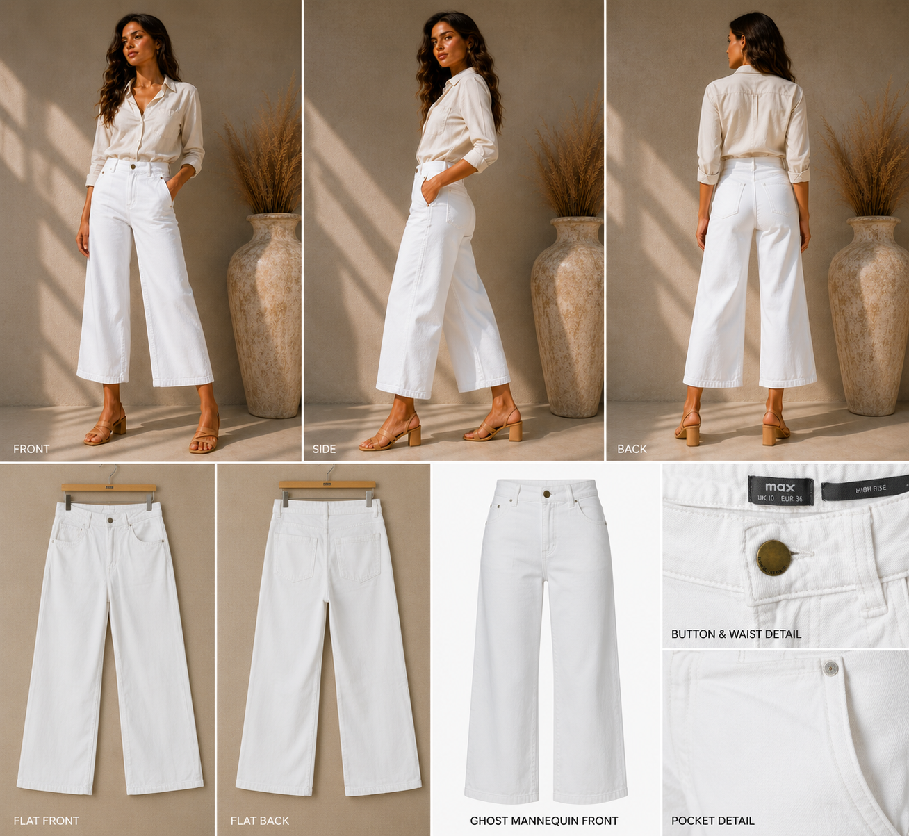 Max Women's White Cropped Wide-Leg High-Rise Jeans - UK 10