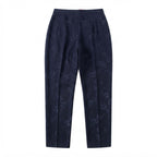 Women's Navy Floral Jacquard High-Waist Tailonavy blue Trousers