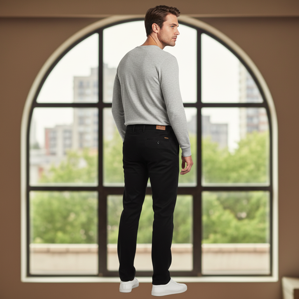 DERIK MARK Men's Slim-Fit Black Cotton Chino Trousers