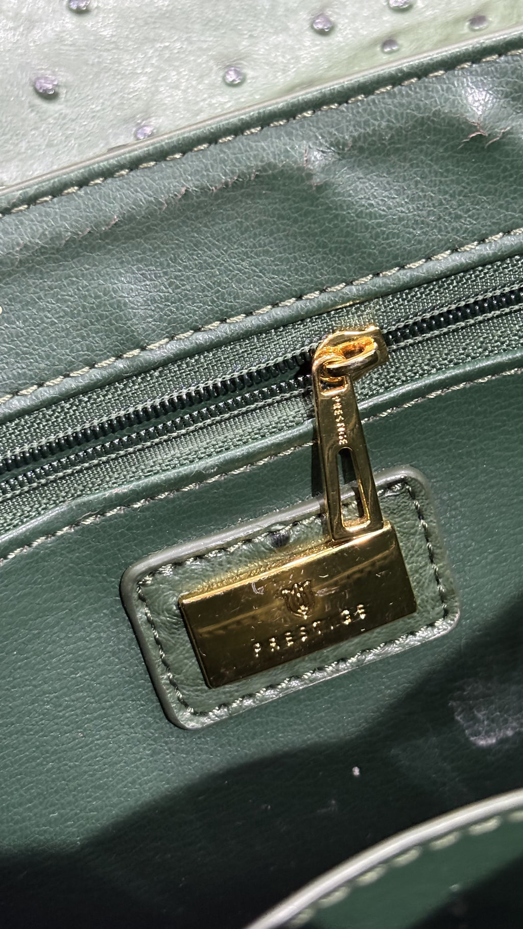 Forest Green Ostrich-Effect Crossbody Bag