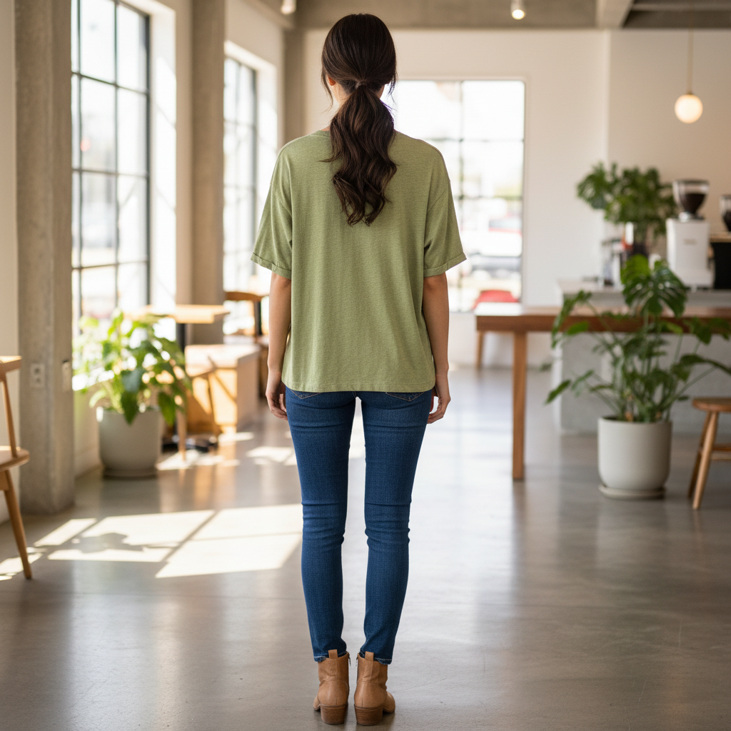 Women's Sage Green V-Neck Relaxed Cotton T-Shirt