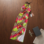 SHEIN SHEIN Multi-Colour Leopard Print Ruched Halter Maxi Dr