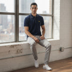 Burberry Navy Blue Tipped Cotton Polo Shirt with Gold Embroi