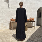 Black Floral Embroidered Abaya with Pointed Cuffs