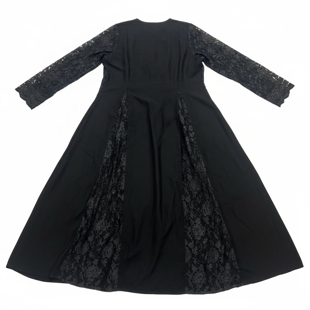Elegant Black Abaya with Lace Panels and Sequins