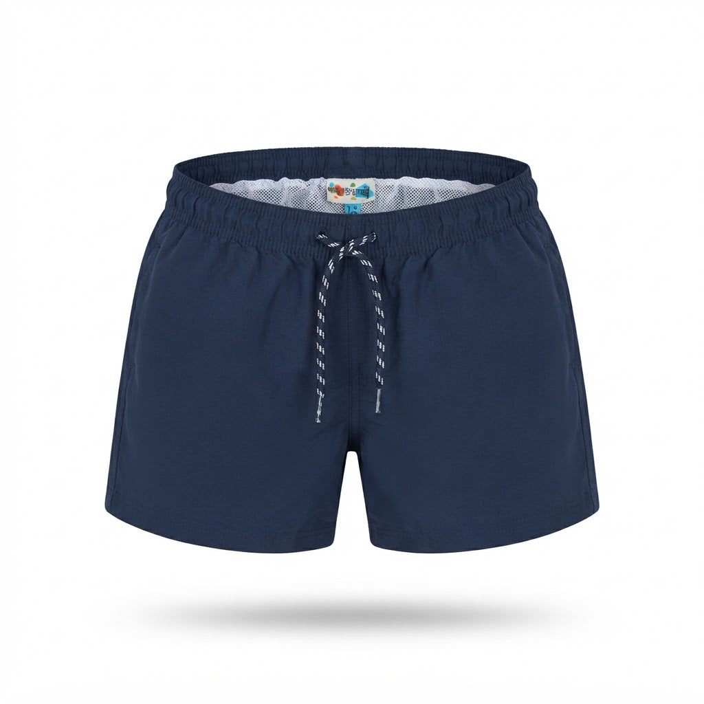 [WearU Generated:merch_ghost] Navy Polyester Solid Wide-leg Shorts – ghost front view