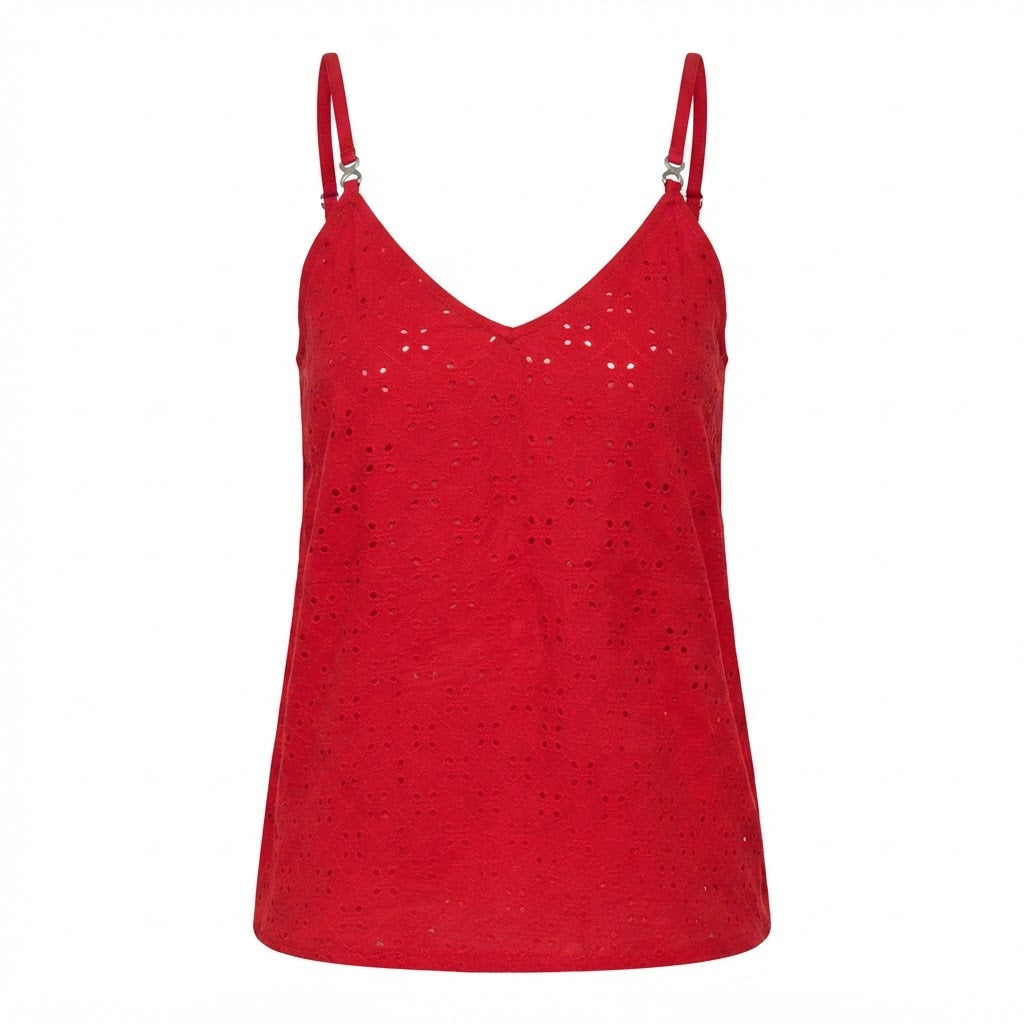 Women's Red Cotton Eyelet Cami Dress