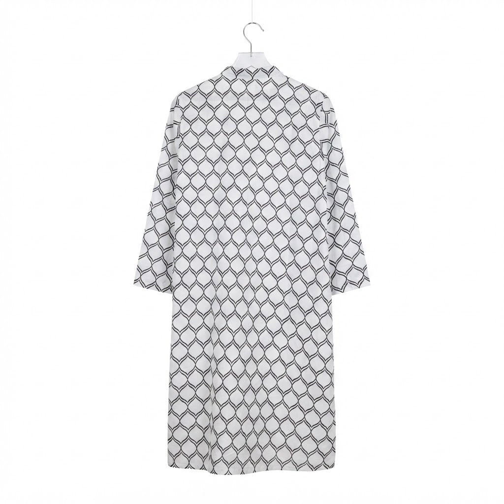 SHEIN Women's White Geometric Pattern Long-Sleeved Kimono Abaya