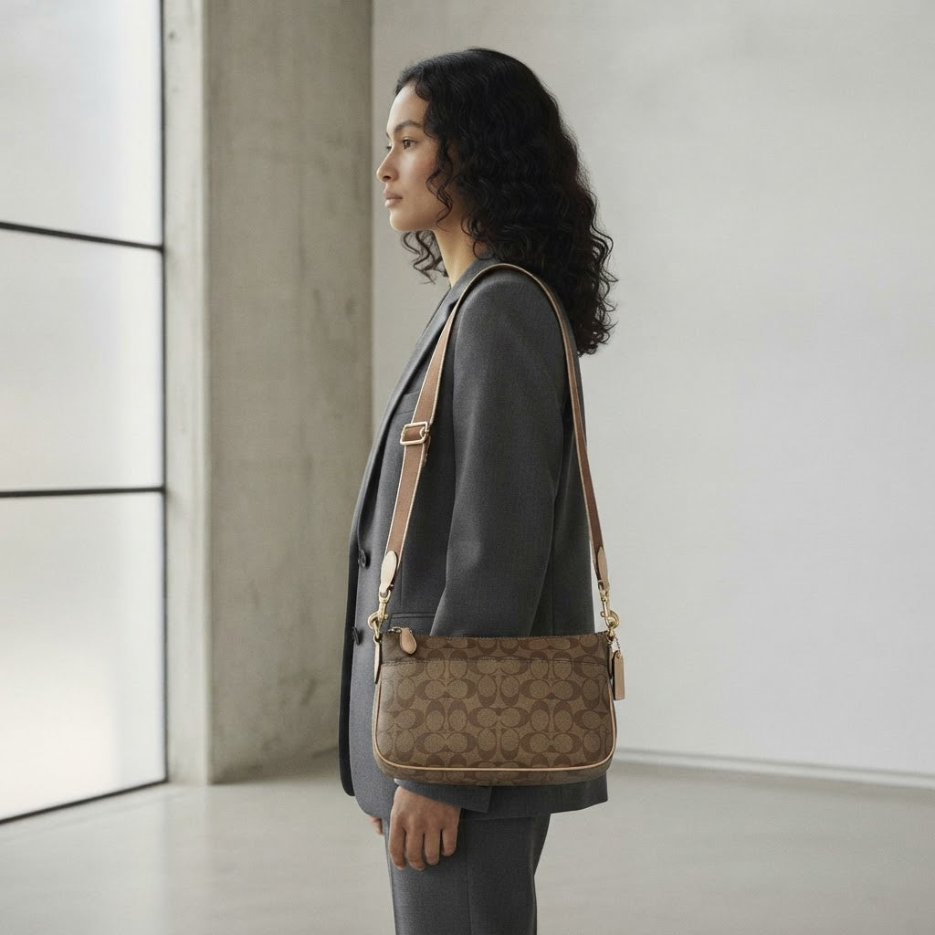 COACH Brown Monogram Coated Canvas Crossbody Bag