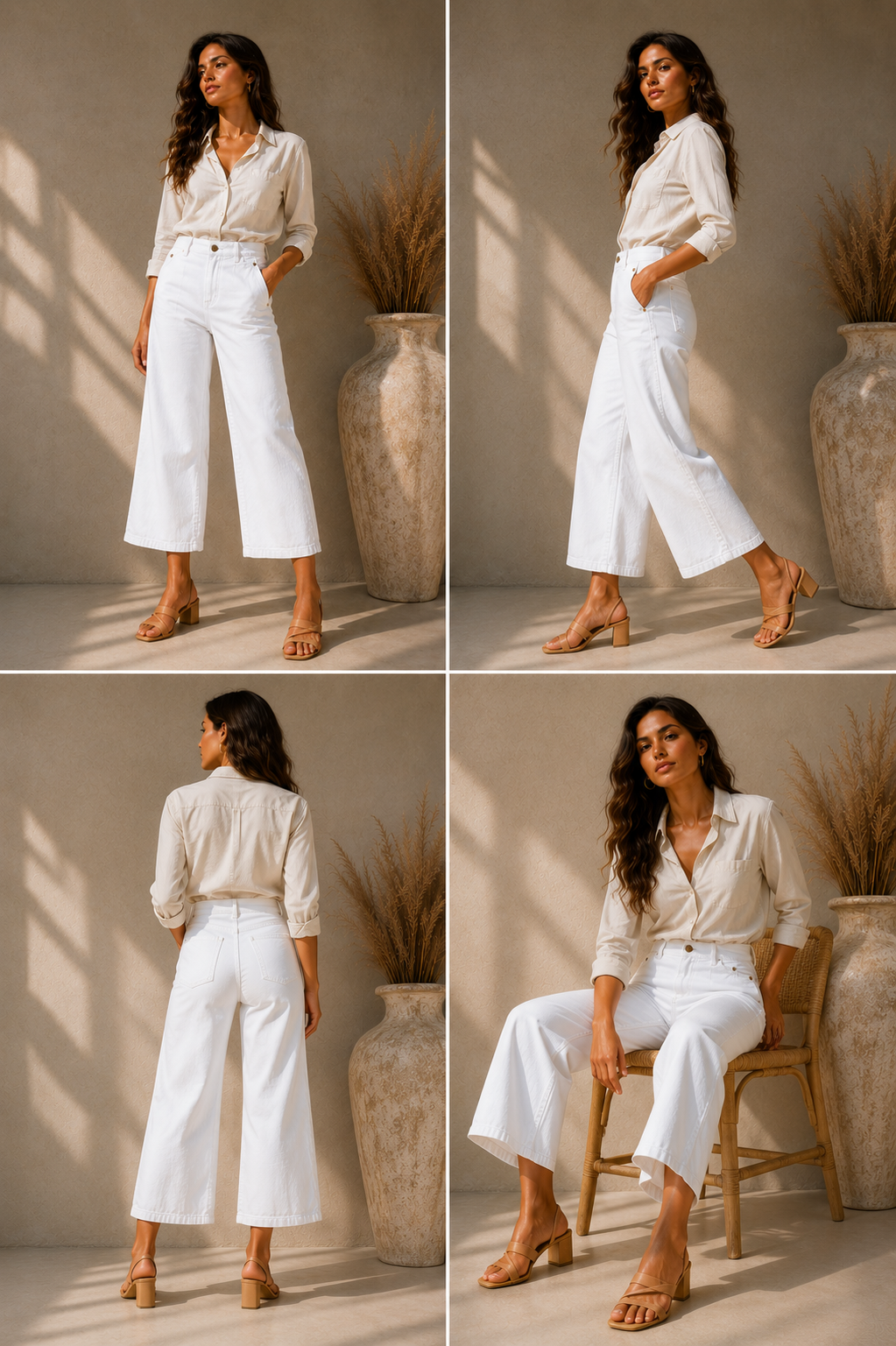 Max Women's White Cropped Wide-Leg High-Rise Jeans - UK 10