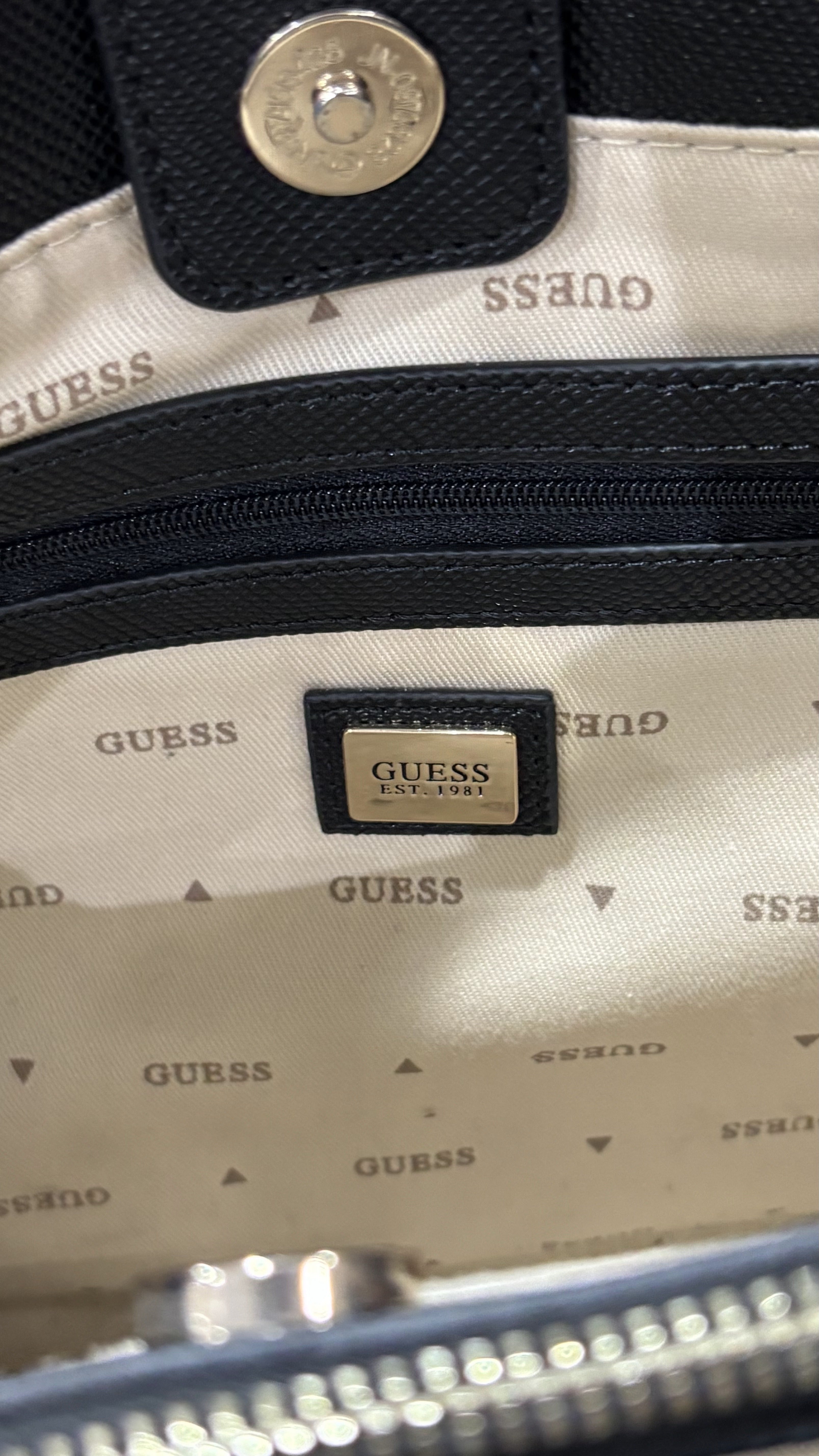 GUESS EST.1981 Black Structured Grained Leather Top-Handle T