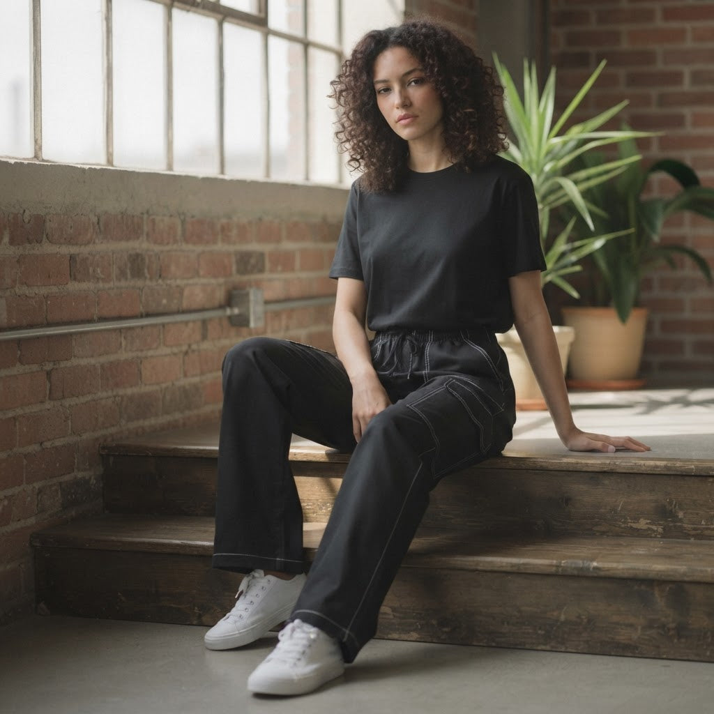 represent Black Relaxed Cargo Trousers with White Contrast S