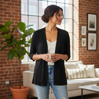 Women's Black Open Front Relaxed Cardigan