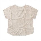 Women's Beige Sequin Embellished Linen V-Neck Top