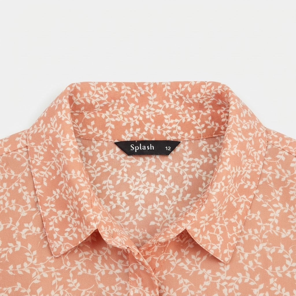 Splash Women's Peach Floral Long-Sleeve Button-Down Blouse