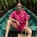 SHEIN Fuchsia Pink Relaxed Short Sleeve Shirt & Shorts Co-or
