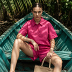 SHEIN Fuchsia Pink Relaxed Short Sleeve Shirt & Shorts Co-or
