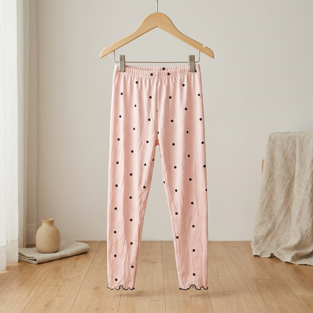 SHEIN Pink Polka Dot Lettuce Hem Leggings - Girls Size 6Y