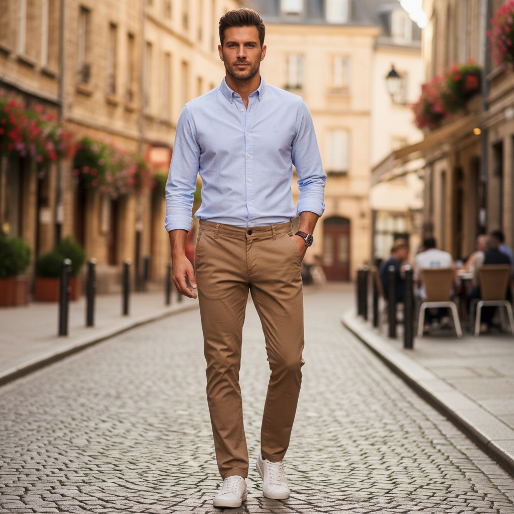 max Men's Camel Straight-Leg Cotton Chino Trousers
