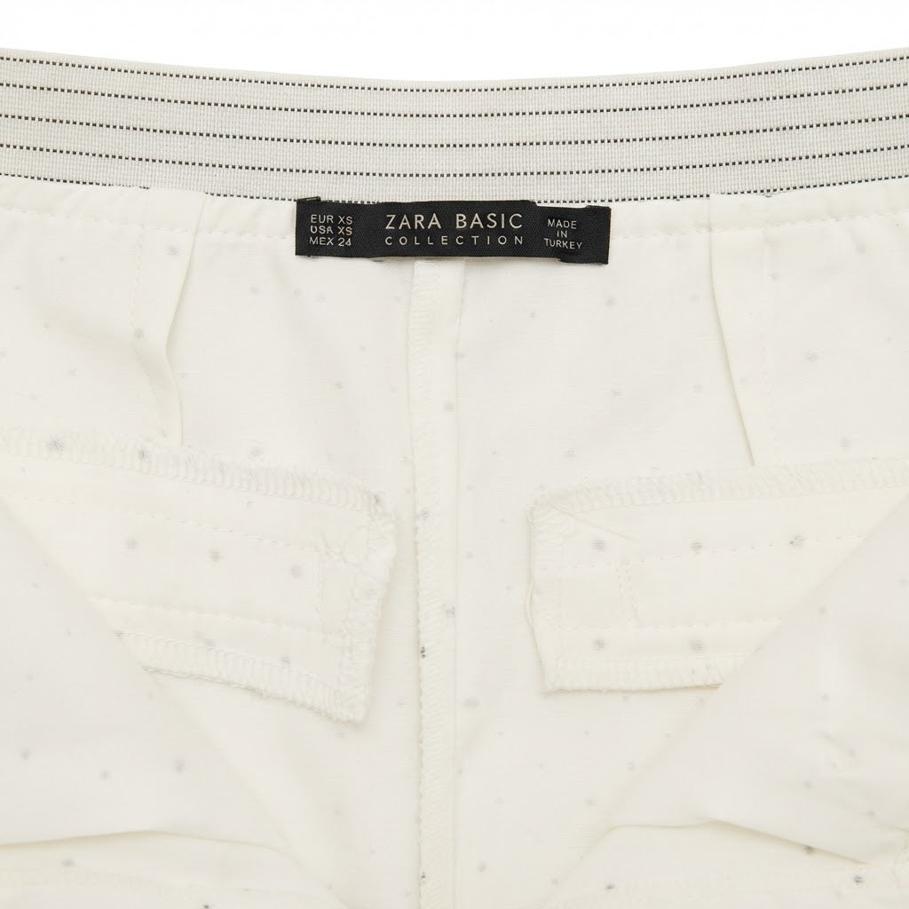 ZARA BASIC Women's White Polka Dot Tailowhite Slim-Fit Trous