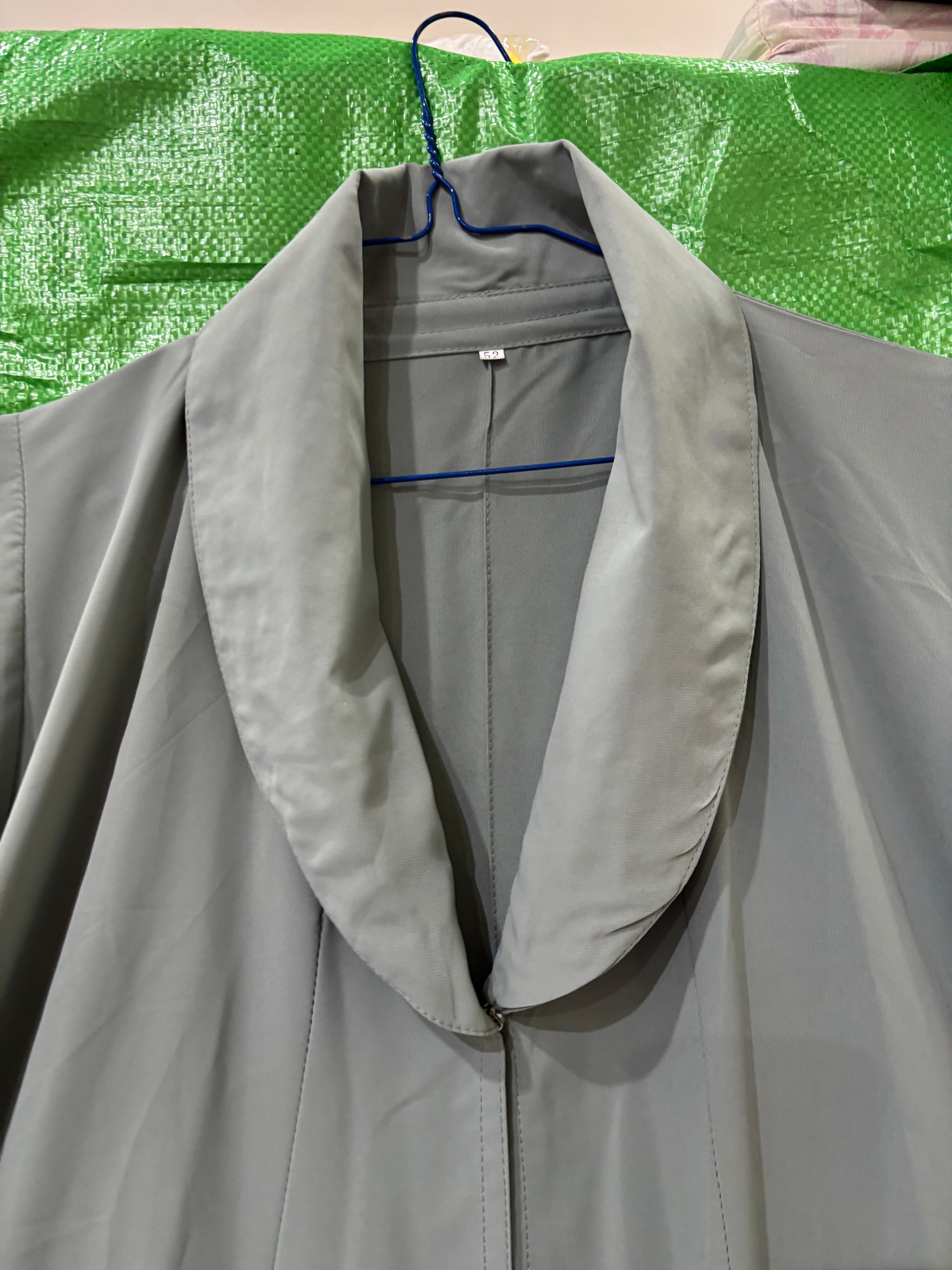 Cool Sage Grey Floor-Length Thobe with Mandarin Collar