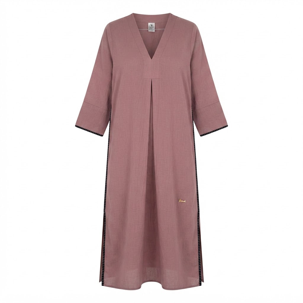 Strive Dusty Mauve Long Kurta with Scalloped Black Trimmed H