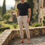 Men's Beige Linen Relaxed Drawstring Trousers
