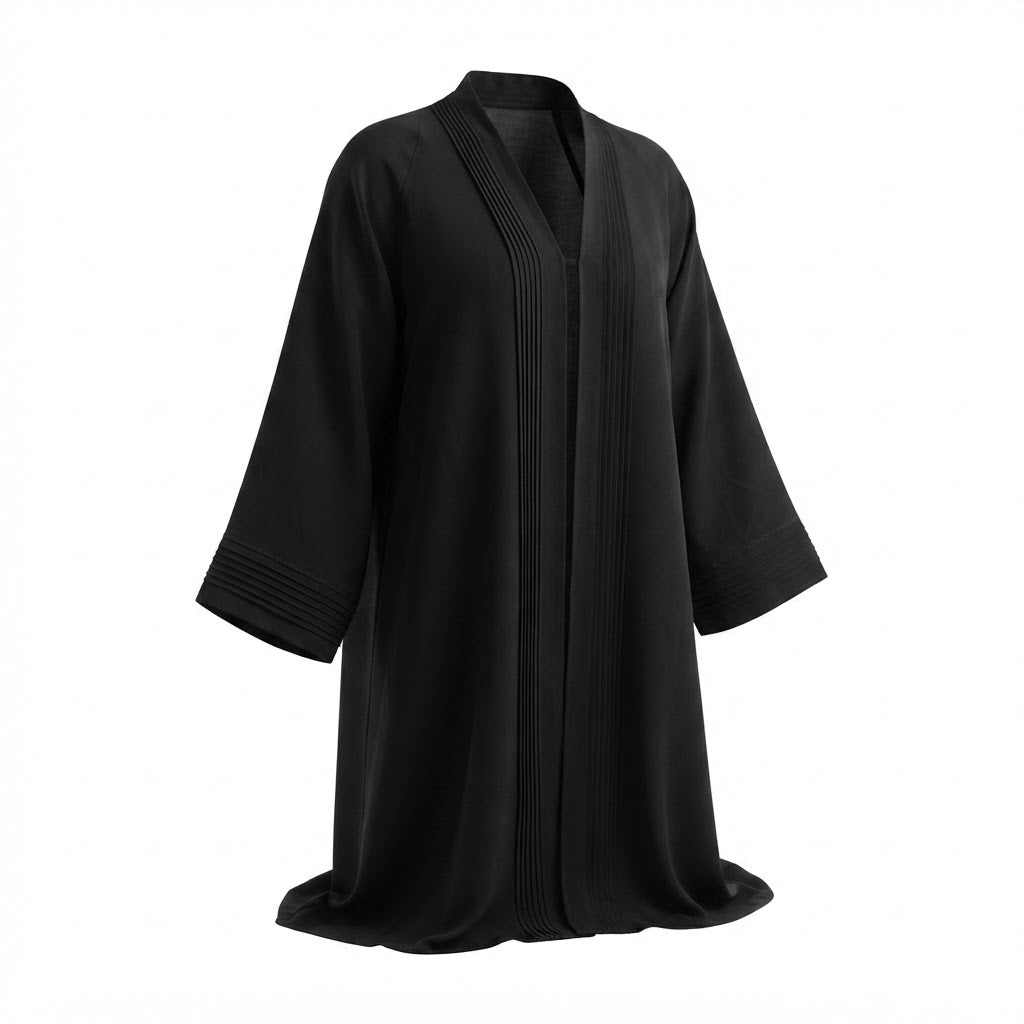 Women's Black Pintuck Detailed Modest Abaya