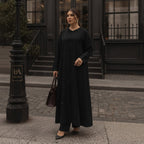 represent Black Embroidered Abaya with Tonal Frog-Knot Closu