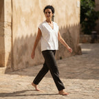anko White Relaxed Boxy V-Neck Cap-Sleeve Cotton Top