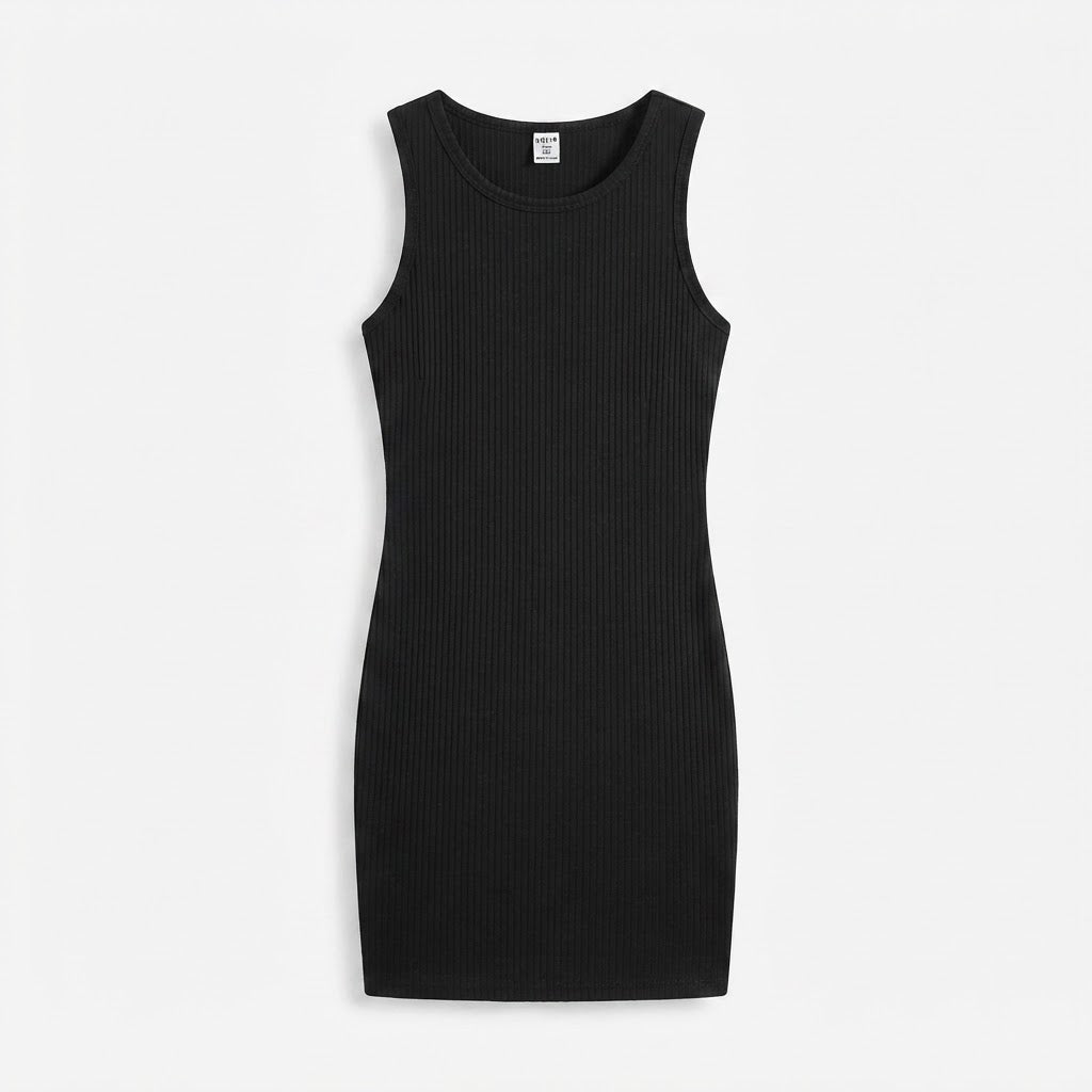 SHEIN Teen Black Ribbed Sleeveless Bodycon Mini Dress for Te