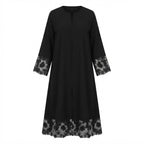 gant Black Embroidered Floral Lace-Trim Floor-Length Abaya