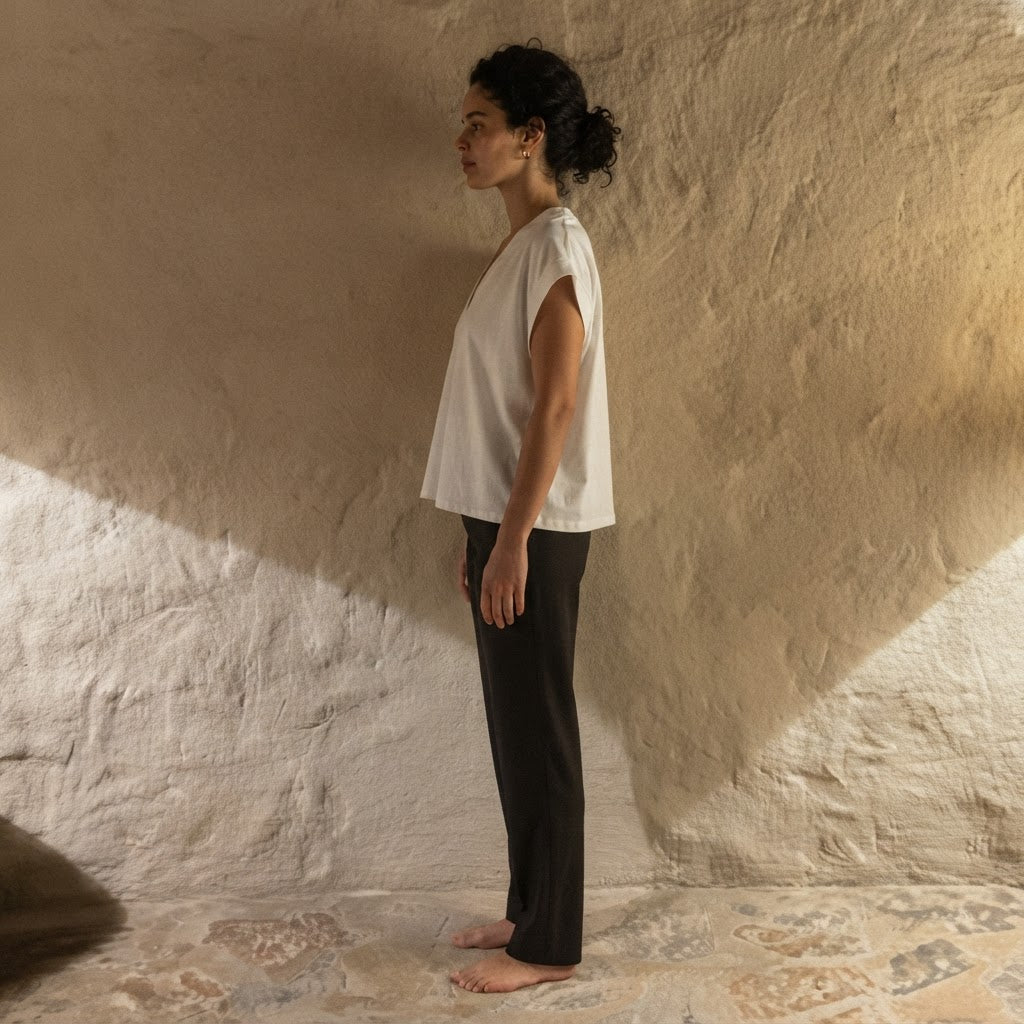 anko White Relaxed Boxy V-Neck Cap-Sleeve Cotton Top
