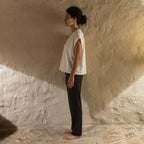 anko White Relaxed Boxy V-Neck Cap-Sleeve Cotton Top