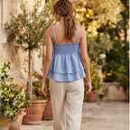 Blue Smocked Bow Tiered Sleeveless Summer Top