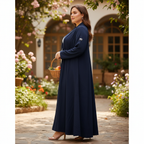 ELLAN Women's Navy Blue Shawl Collar Open-Front Abaya