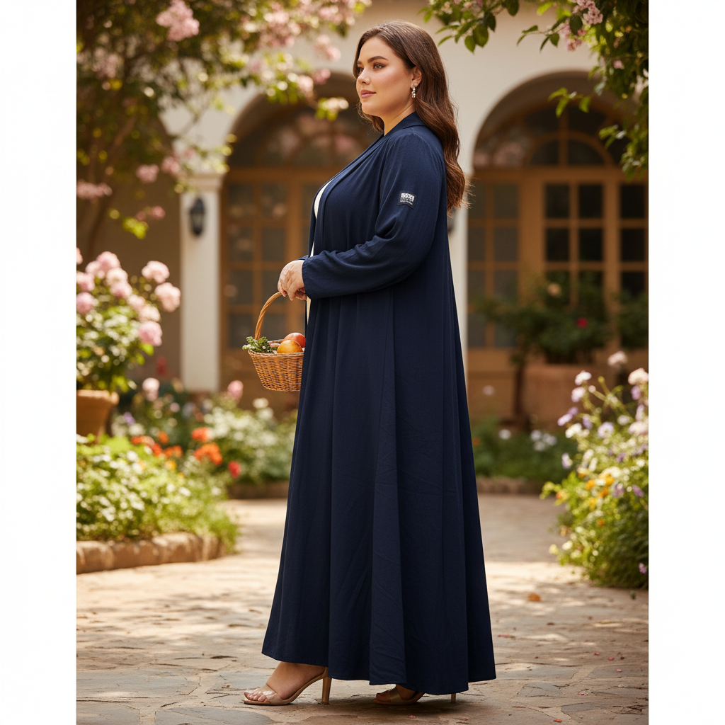 ELLAN Women's Navy Blue Shawl Collar Open-Front Abaya