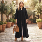 Women's Black Pintuck Detailed Modest Abaya