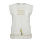 Women's White Embroidered Tassel Waist Tunic Top