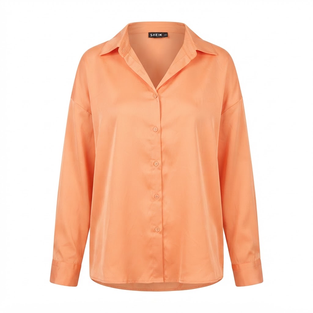 SHEIN Women's Vibrant Orange Relaxed Fit Button-Down Blouse