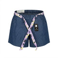 Women's Blue Chambray Shorts with Floral Tie Belt