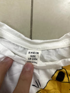 SHEIN White Short-Sleeve T-Shirt with Asymmetric Cat Graphic