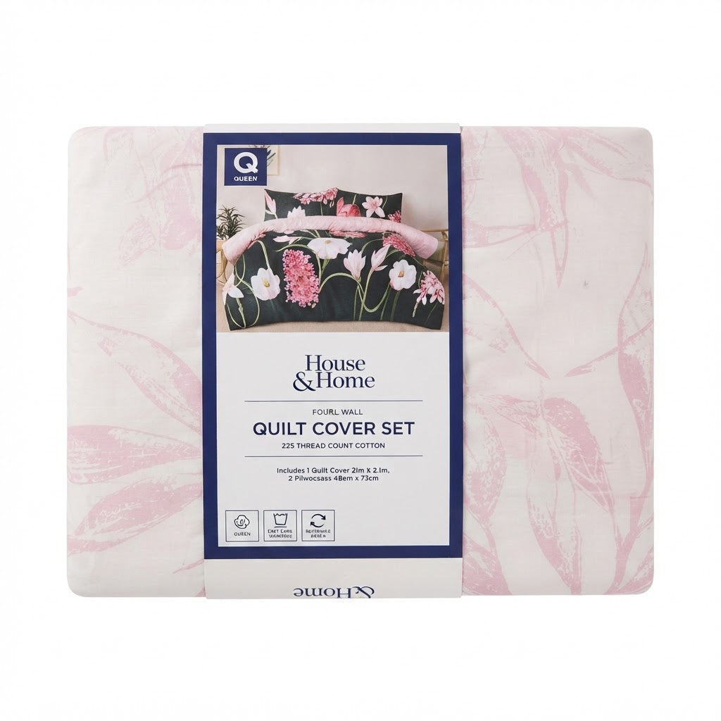 House & Home Unisex Cream Floral Reversible Cotton Queen Duv