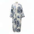 SHEIN Women's Blue and White Tropical Print Long Kimono Robe