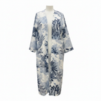 SHEIN Women's Blue and White Tropical Print Long Kimono Robe