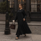 represent Black Embroidered Abaya with Tonal Frog-Knot Closu