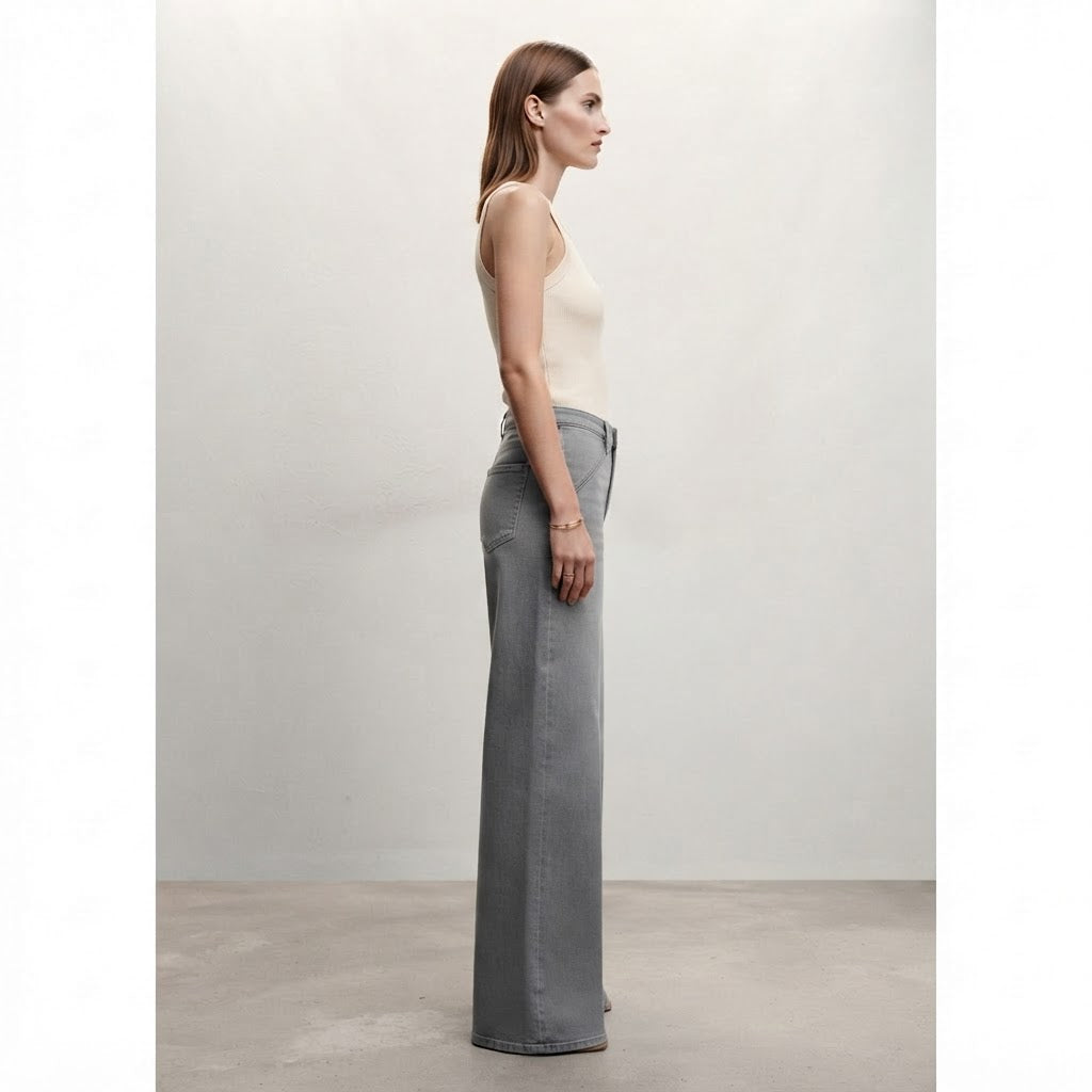 Mango Grey Wide-Leg Denim Jeans with Architectural Waistband