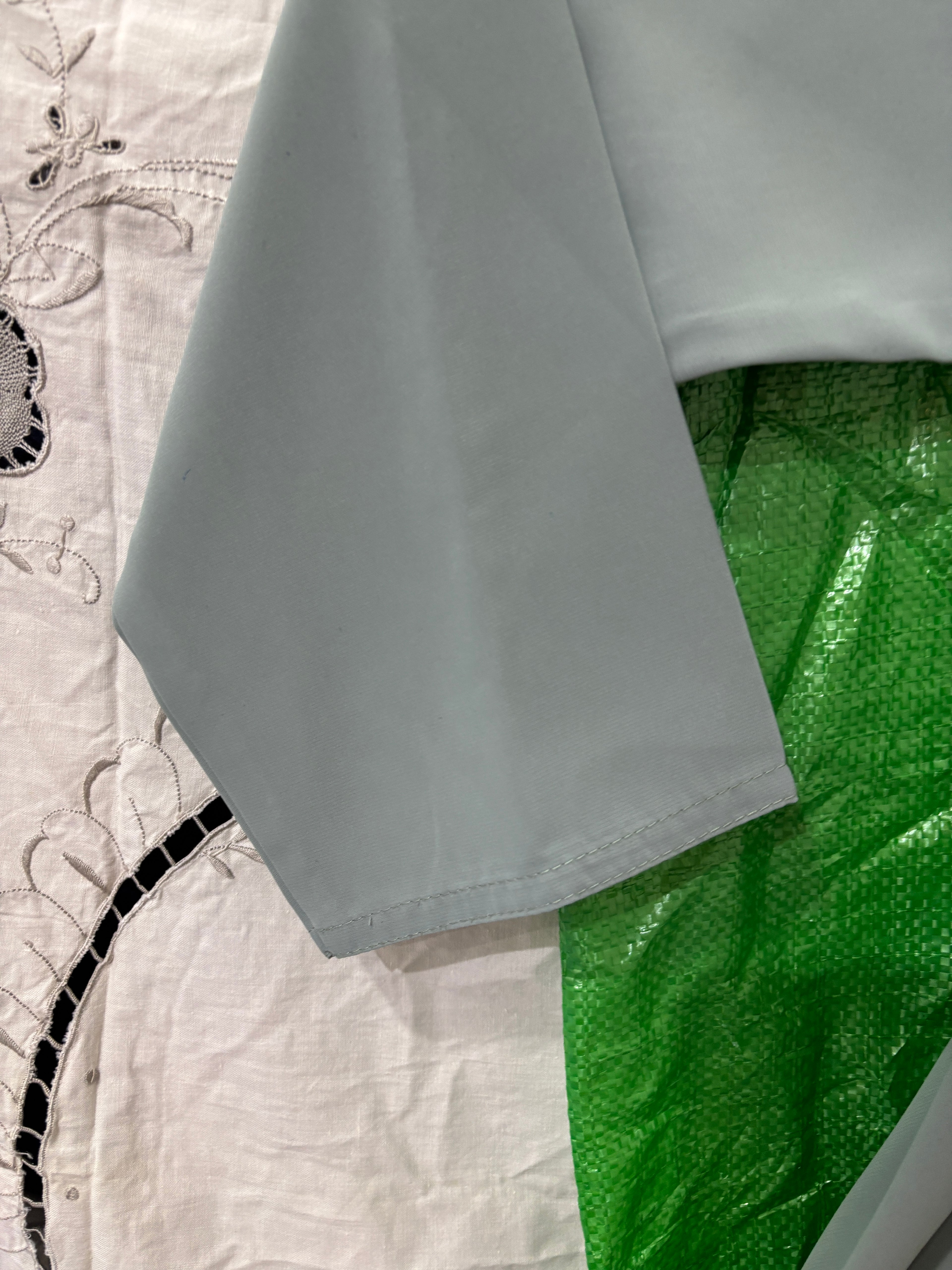 Cool Sage Grey Floor-Length Thobe with Mandarin Collar